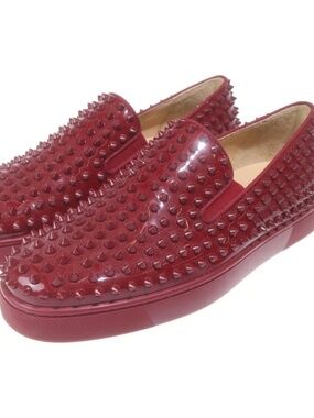 Christian Louboutin Roller-Boat Spikes Burgundy Patent Sneakers Sz 42.5